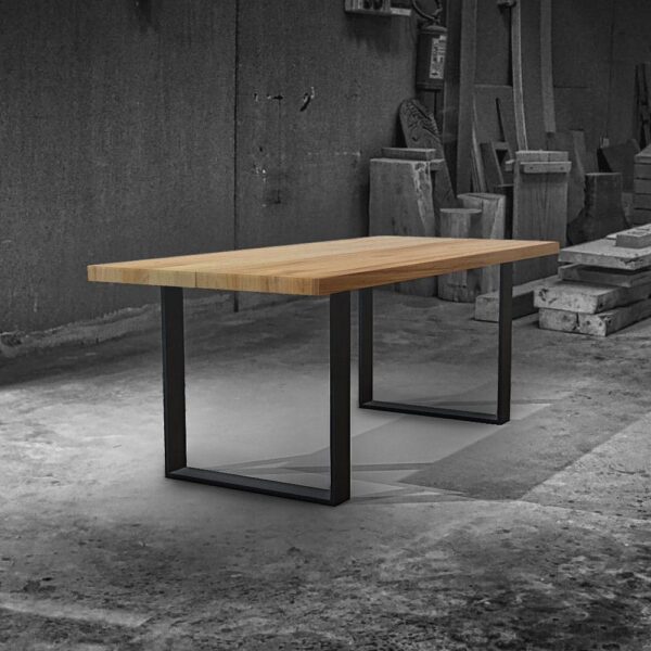Tavolo legno massello top doppio gambe ferro