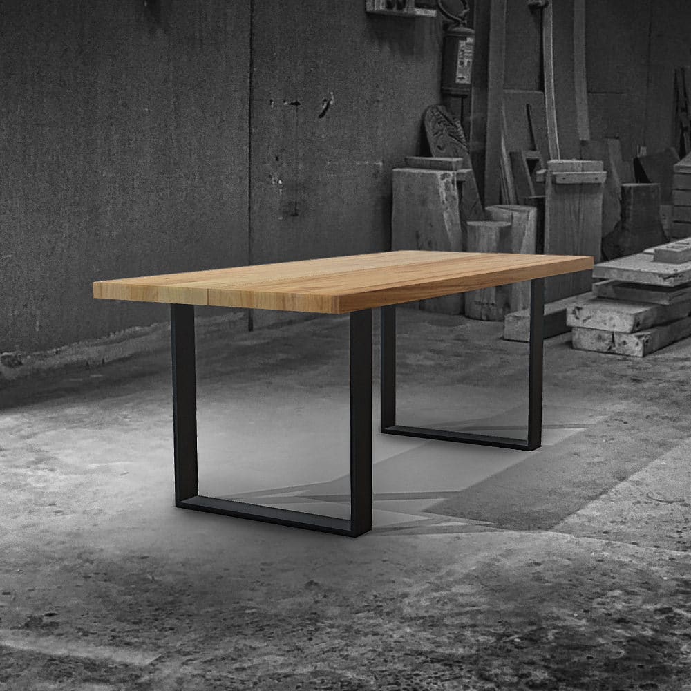 Tavolo legno massello top doppio gambe ferro