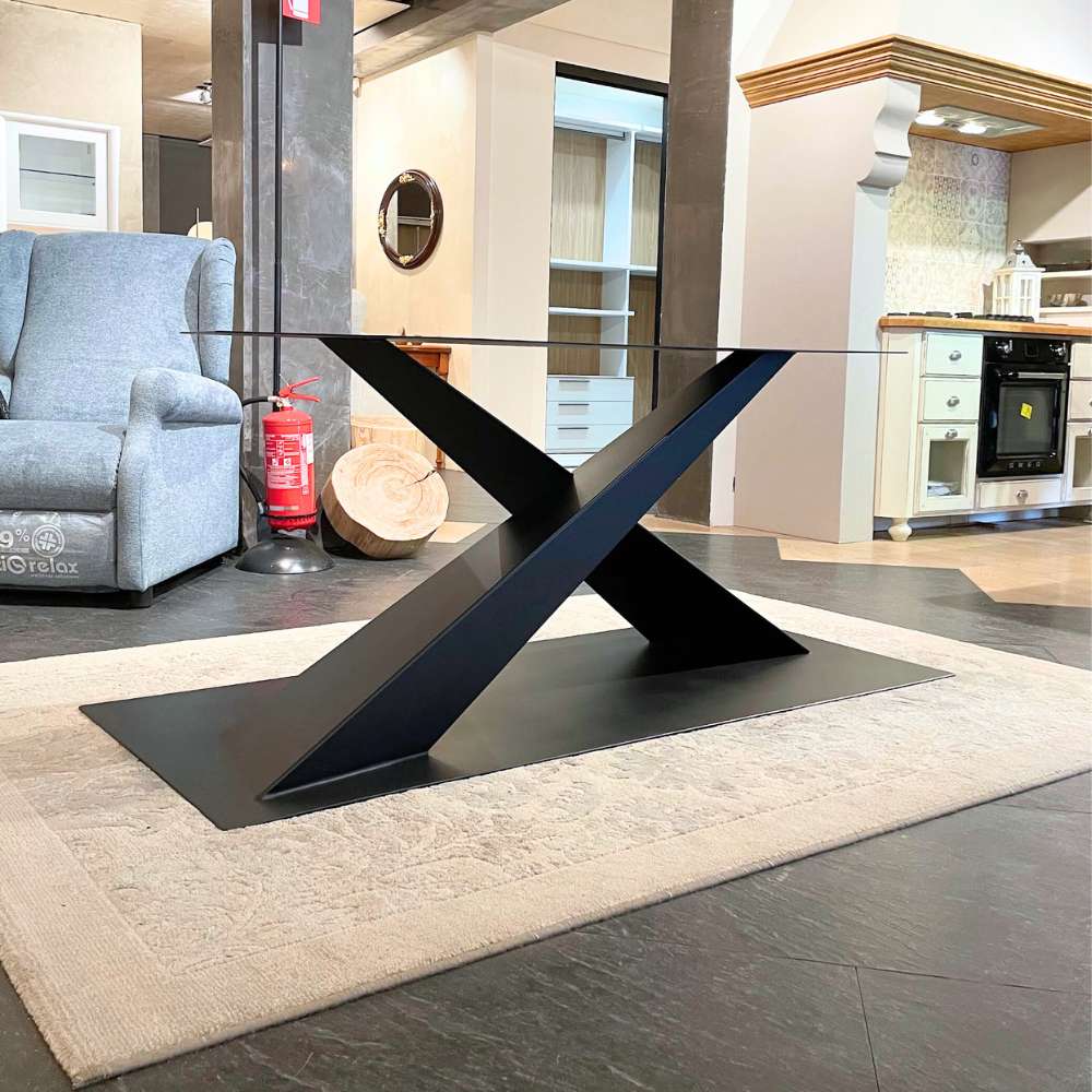 Gambe di design in ferro per tavoli in legno massello modello X Design - immagine 4